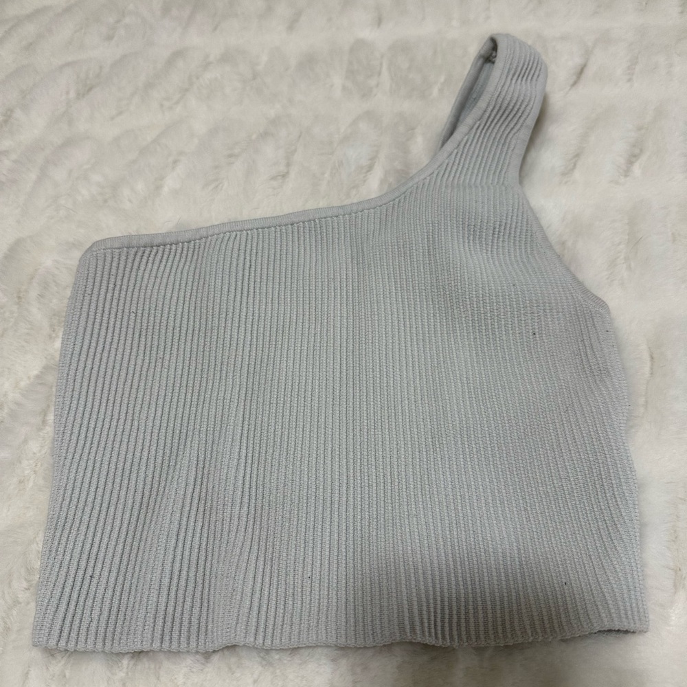 White Ribbed One-Shoulder Top